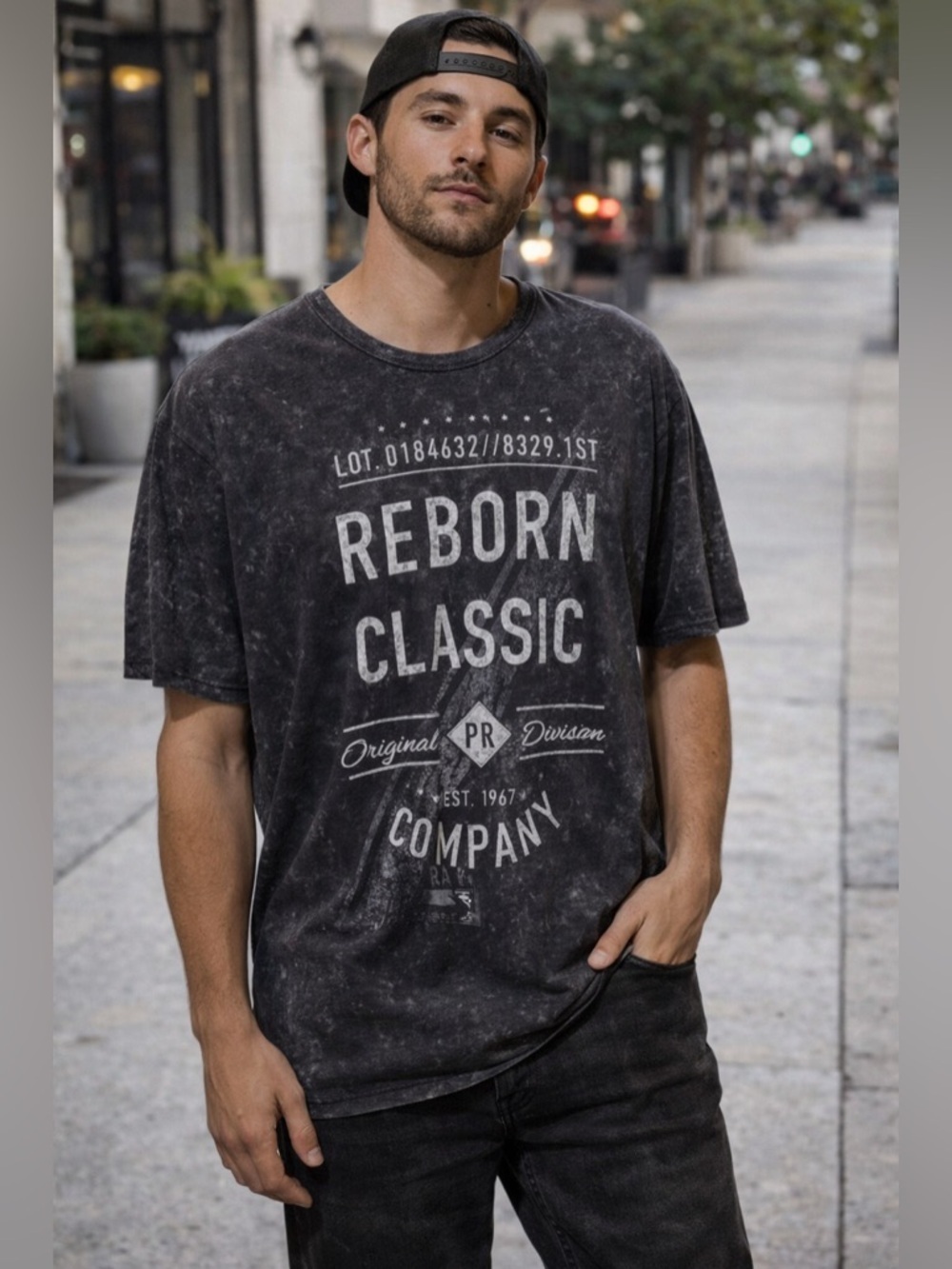 Projek Raw Reborn Classic Graphic Tee Black Acid Wash T-Shirt XL